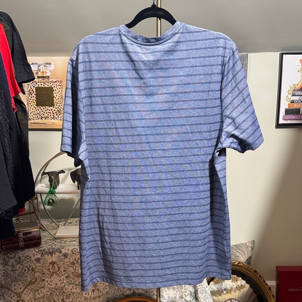 NWOT Perry Ellis Portfolio Blue Striped V-Neck Men's Short Sleeve Cotton Blend - Picture 2 of 6